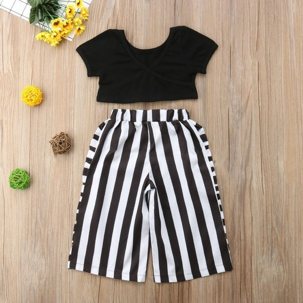 Canis Toddler Kids Girls Striped T-shirt Tops+Shorts Pants Outfit Summer Clothes